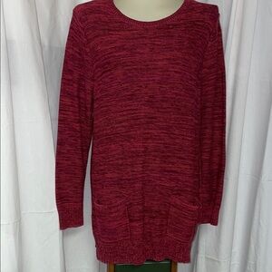 Jeanne‎ Pierre Crew Neck Long Sweater w Front Pockets.  Size XL.  Red/Brown.